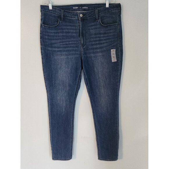 OLD NAVY Jeans High Rise Super Skinny Women's Size 16 Stretch Dark Blue NWT NEW - Picture 2 of 11